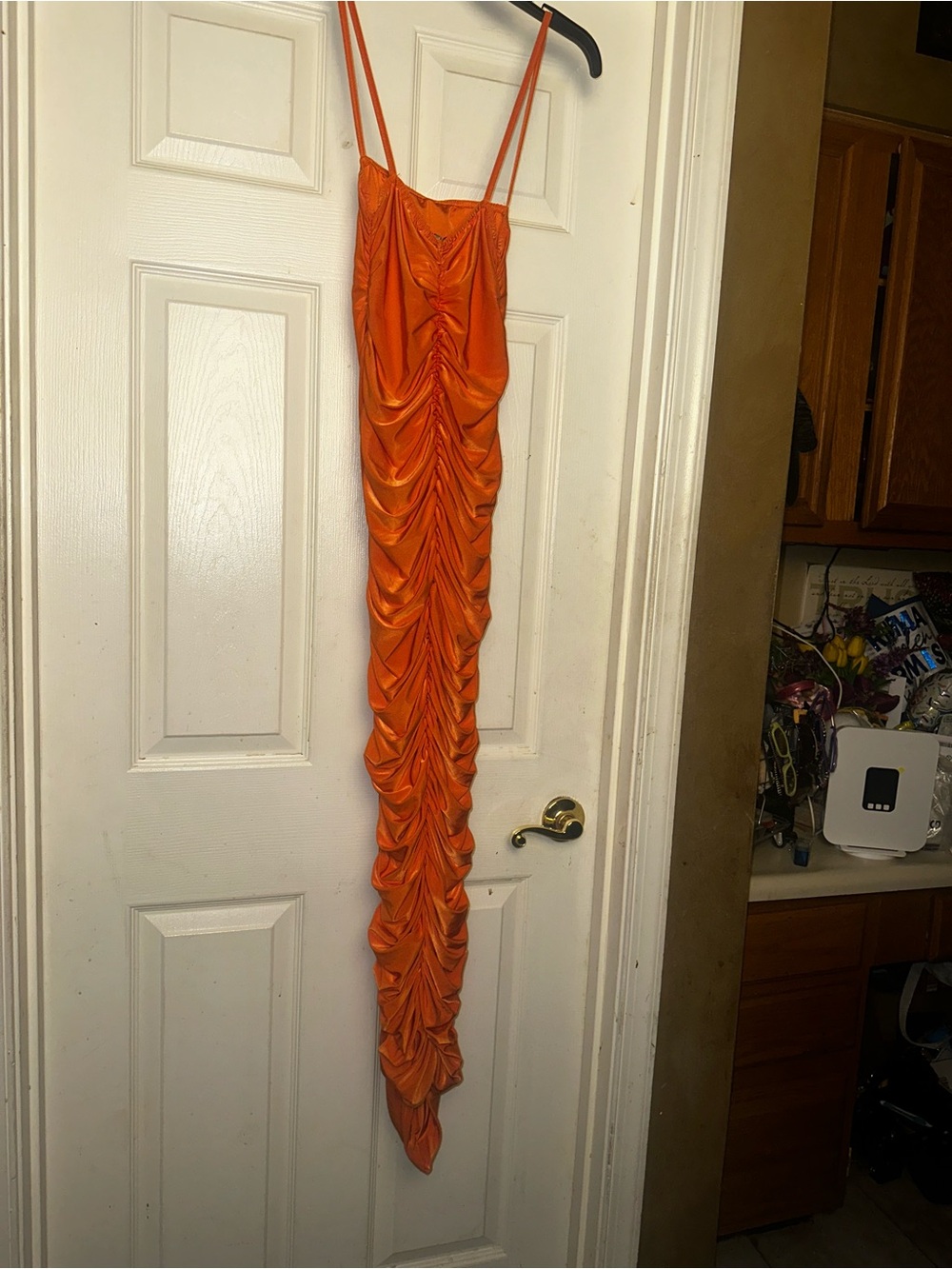 PrettyLittleThing Orange Ruched Maxi Slip Dress - Picture 2 of 2